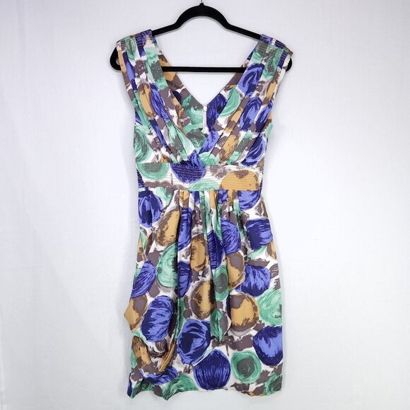 BCBG Maxazria 100% Silk Dress Size2 Short Drape Pleated Floral Elegant - Picture 1 of 13